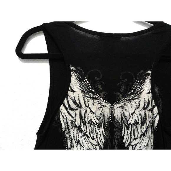 From Los Angeles Bus Stop Rhinestone Wings Black Tank Top Y2K Women's Size Large - Picture 7 of 9